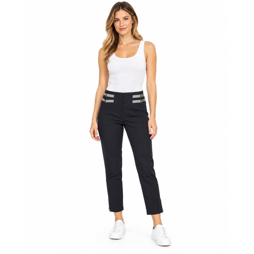 Armani Collezioni Pants Womens 10 Black Buckle Detail Ankle Zip Cotton Trousers